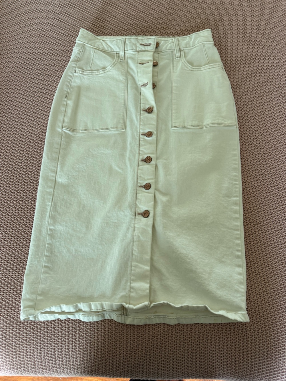 Sonoma White Stretch Denim Skirt with Copper-Tone Buttons